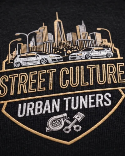 Detail zlatého potisku Street Culture Urban Tuners