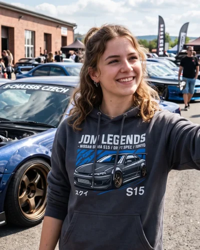 Šedá mikina s potiskem ADW Legends a motivem auta