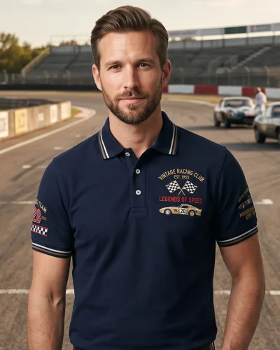 Dark blue polo shirt with Vintage Racing Club embroidery